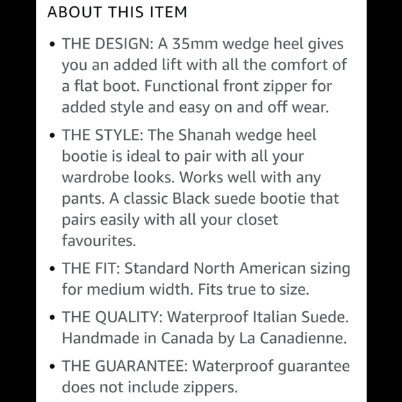 La Canadienne Shanah Black Waterproof Suede Front Zip Wedge Ankle Boots Sz 8M. - Picture 10 of 10